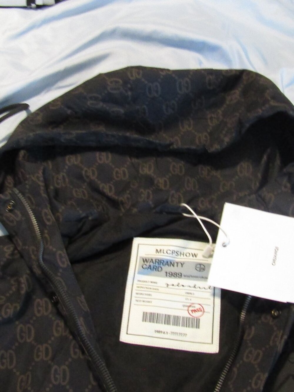 NWT Lightweight Hooded JACKET MONOGRAM GD Print by Chuan-Qi Yi Hao Dk Brown